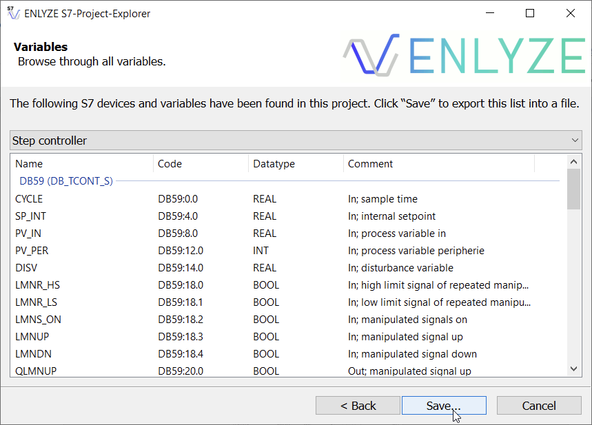 S7-Project-Explorer GUI Step 2: Browse through all variables
